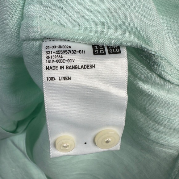 Uniqlo Shirt Mens S Green Linen Button Long Sleeve Summer Coastal Minimalist - Picture 7 of 10